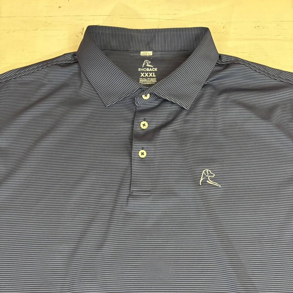 Rhoback Polo Shirt Mens 3XL Blue Striped Golf Performance Stretch Short Sleeve